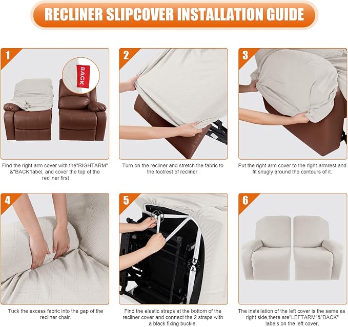 VANSOFY Recliner Cover, 2-Pieces Stretch Reclining Couch Cover - Image 4