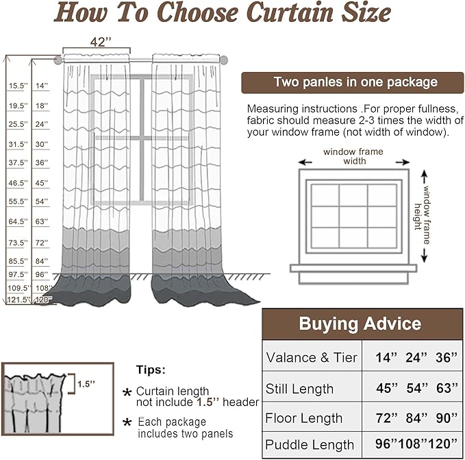 Chyhomenyc Stone Blue Sheer Curtains 54 Inch Long 2 Panels, Light Filtering Rod - Image 6
