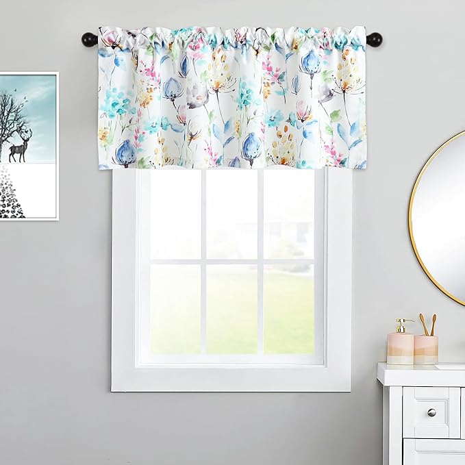 Leeva Farmhouse Style Valances for Windows, Watercolor Flower Print Valance - Image 2