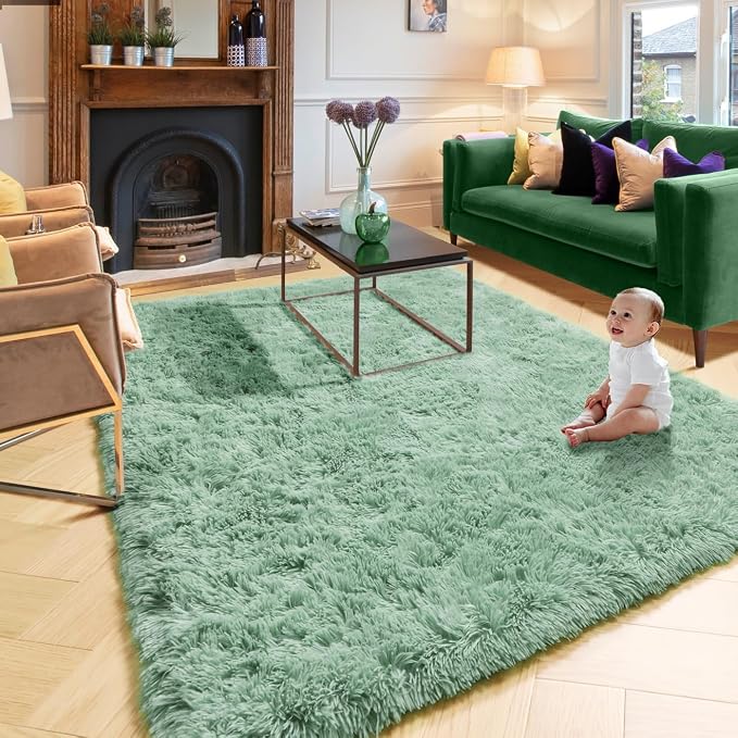 Amdrebio Sage Green Area Rugs for Bedroom Aesthetic, Fluffy Furry Rugs for - Image 5