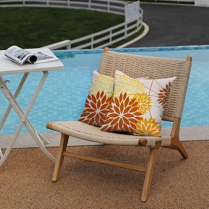 Brown Yellow Fall Pillow Cover 20X20 Inch Set of 2 Outdoor Waterproof Floral - Image 3