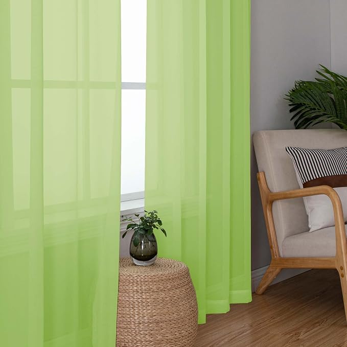 OWENIE Sheer Lime Curtains for Bedroom Living Room 78 Inches Long 2 Panels Set - Image 3