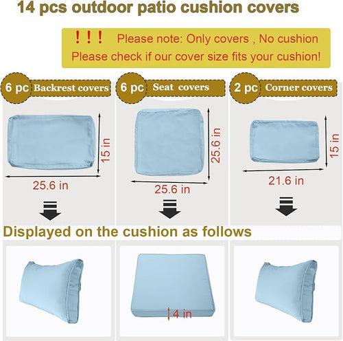 14 Piece Outdoor Patio Cushion Cover Replacement, Waterproof Patio Cushion - Image 2