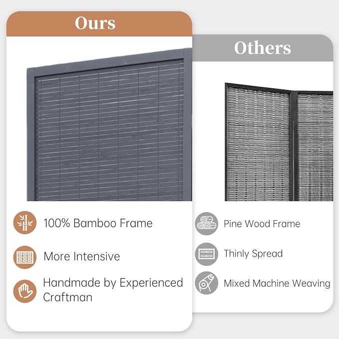 Room Divider Folding Privacy Screens, Hand-Made 67'' High Bamboo Room Dividers - Image 2