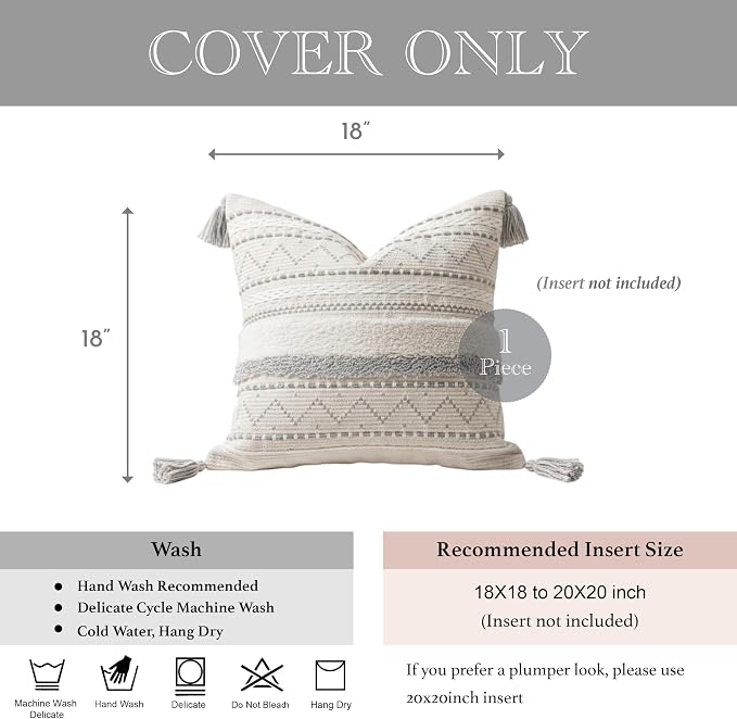BlissBlush 18X18 Throw Pillow Cover, Cream Neutral Square Decorative Cushion - Image 5