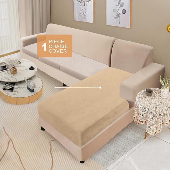 NAISI Sectional Couch Cover 1 Piece Velvet Separate Chaise Lounge Cover Soft - Image 2
