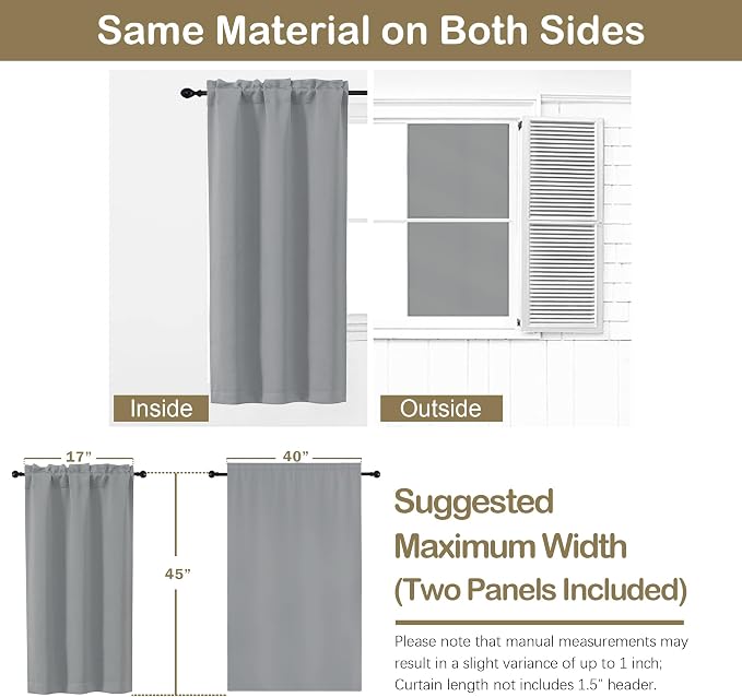OVZME Silver Grey Short Blackout Curtains - Image 2