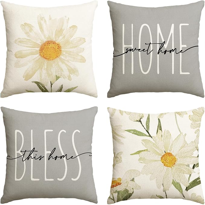 AVOIN colorlife Home Sweet Home Spring Summer Flowers Throw Pillow Covers by AVOINcolorlife