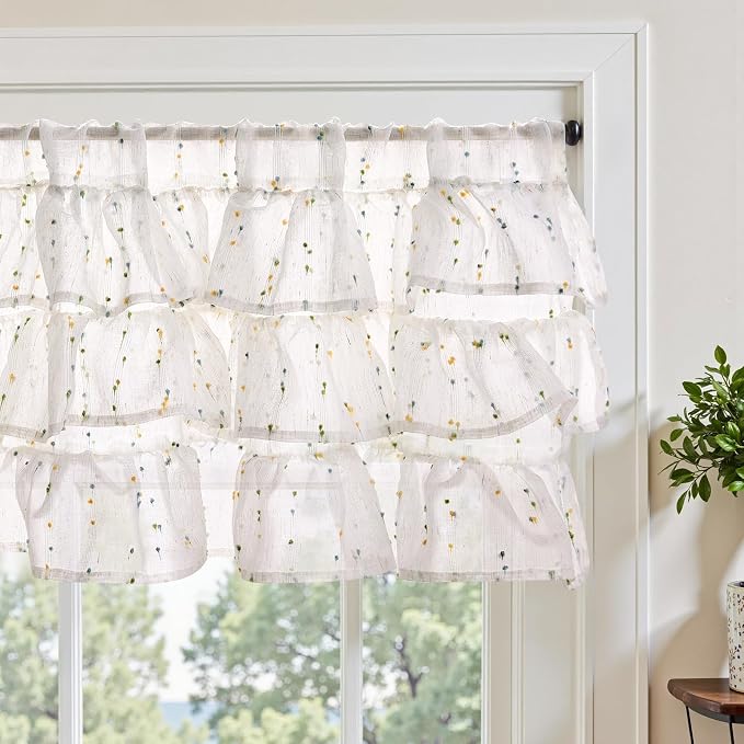 jinchan Ruffled Valance for Windows 18 Inch Mini Pom-Pom Voile Valance Curtains by JINCHAN