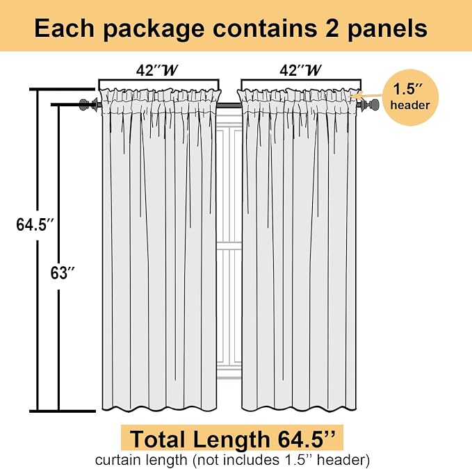 Lecloud Sheer Curtains 63 Inch Length 2 Panels Set, Chocolate Window Curtains - Image 5