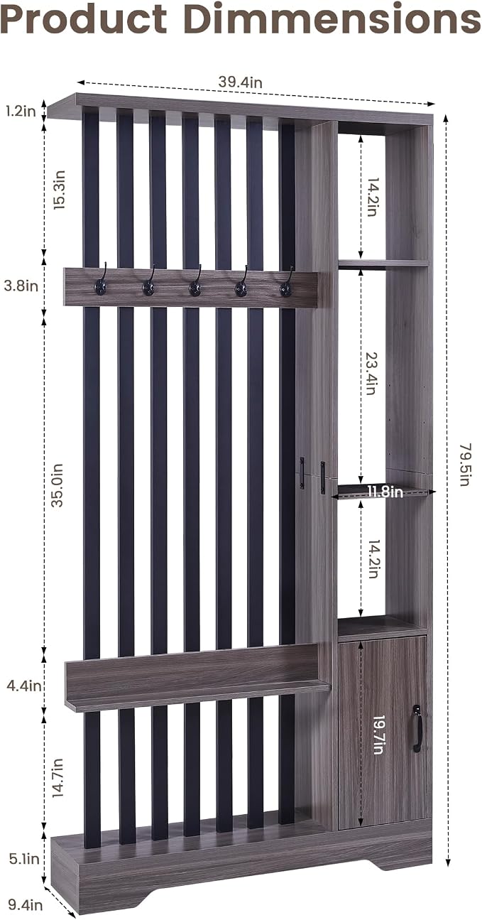 Room Divider with Shelves, Wall Room Divider Bookshelf, Freestanding Wood - Image 2