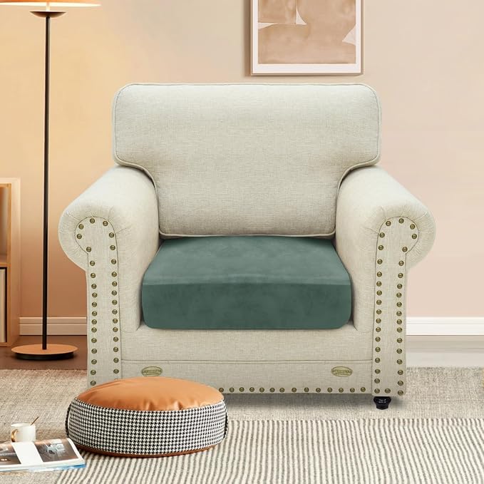 MAXIJIN Velvet Stretch Cushion Cover Fitted Couch Cushion Slipcovers 1 Pack Arm - Image 2