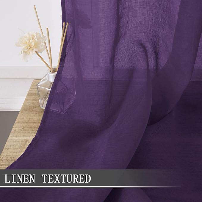 Tollpiz Short Sheer Curtain Living Room Linen Textured Curtains Sheer Light - Image 2