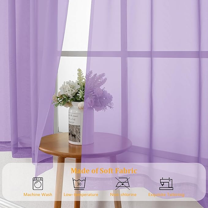 Gwine Lilac Sheer Curtains 84 Inches Long 2 Panels Set - Image 7