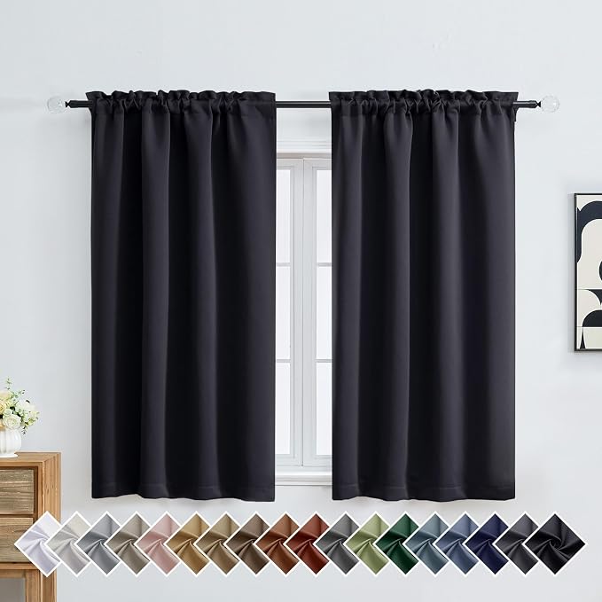 OVZME Black Blackout Curtains for Bedroom 54 Inches Long 2 Panels, Modern by OVZME