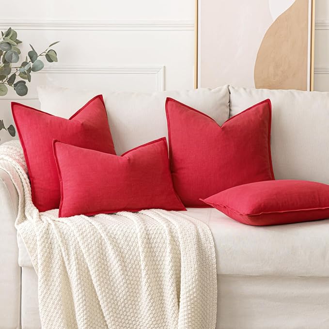 MIULEE Decorative Linen Pillow Covers 20x20 Inch Red ​Boho Farmhouse​ ​Neutral - Image 7