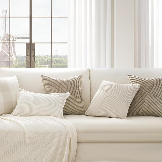 Topfinel 22x22 inches Euro Pillow Shams Set of 2 Soft Corduroy Decorative Throw - Image 4