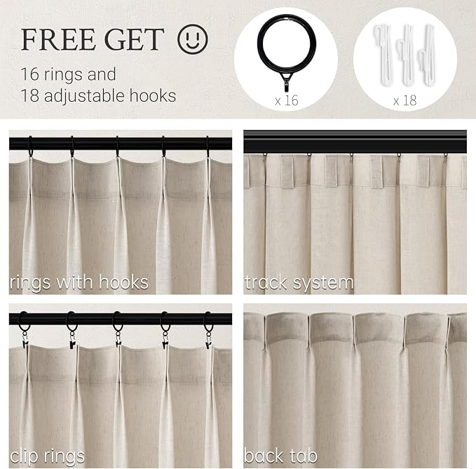 Topfinel Pinch Pleated Curtains 90 Inches Long 2 Panels Set, Oatmeal Semi Sheer - Image 2