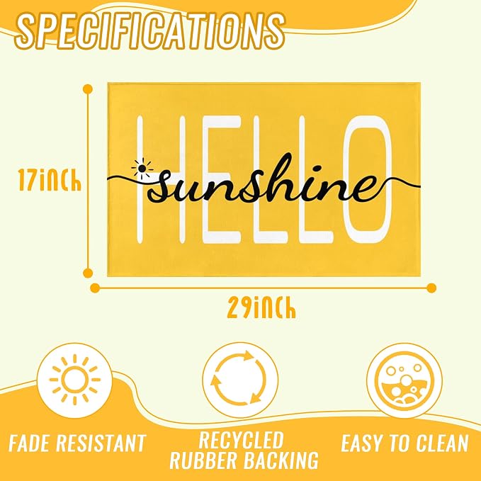 Hello Sunshine Door Mat Summer Doormat 17 X 29 Inch Yellow Doormat Decorative - Image 2