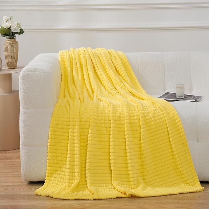 Puncuntex Flannel Fleece Throw Blanket Bright Yellow 60"×80", Super Soft Plush by Puncuntex