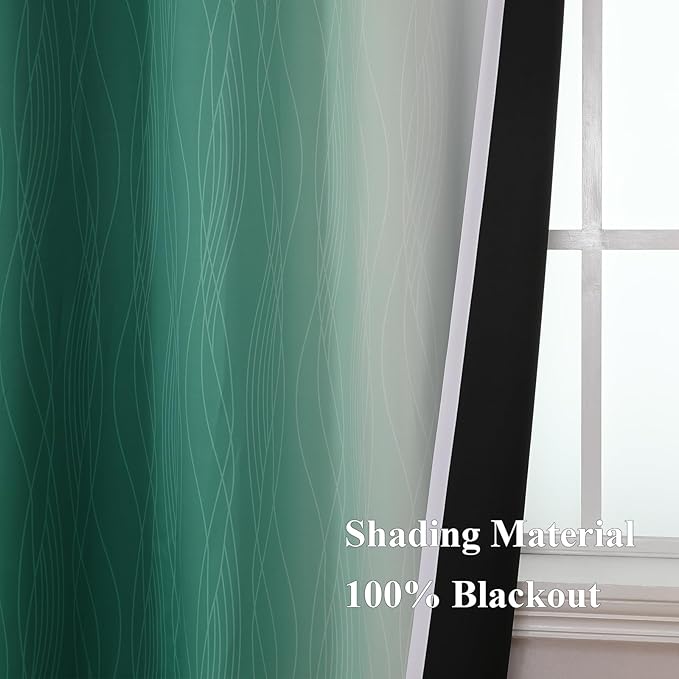 Estelar Textiler Green and Grayish White Ombre Blackout Curtains - Image 5