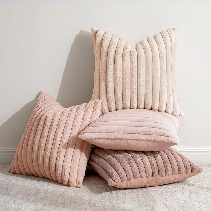 MIULEE Faux Fur Plush Decorative Throw Pillow Covers 18x18 Set of 4, - Image 3