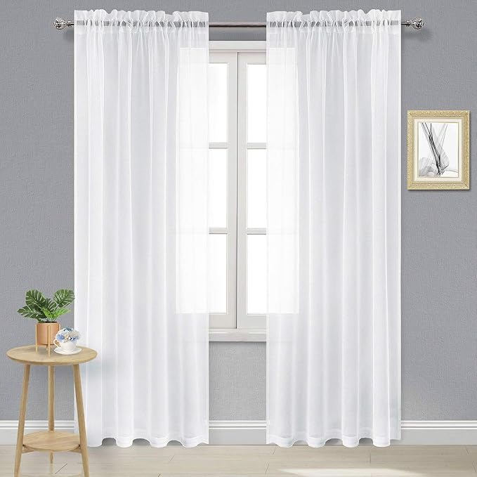 DWCN White Sheer Curtains Semi Transparent Voile Rod Pocket Curtains by DWCN