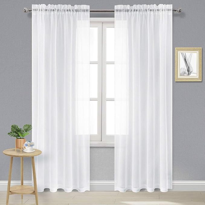 DWCN White Sheer Curtains 108 inches Long 2 Panels, Extra Length Elegant Window by DWCN