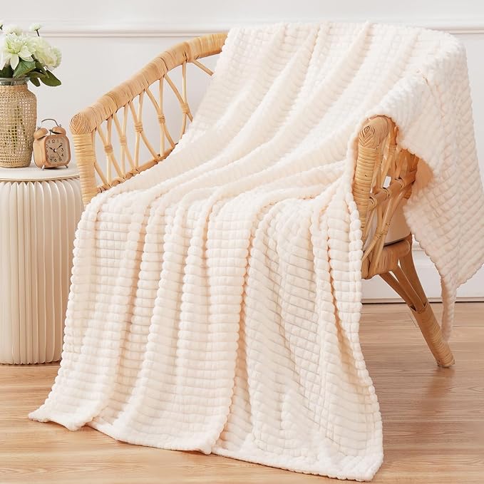 Puncuntex Flannel Fleece Throw Blanket Cream White 50"×60", Super Soft Plush - Image 2