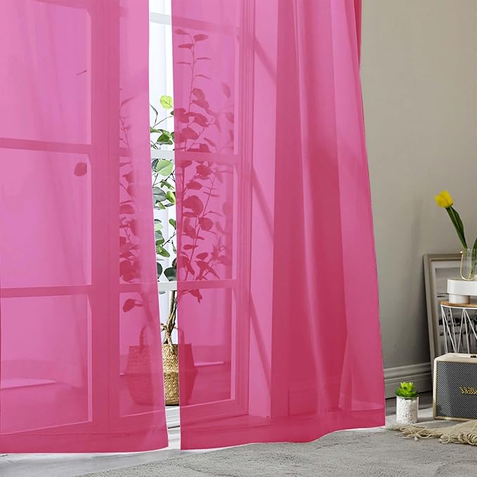 Hot Pink Sheer Curtain for Bedroom Living Room 72 Inches Long 2 Panels Set - Image 8