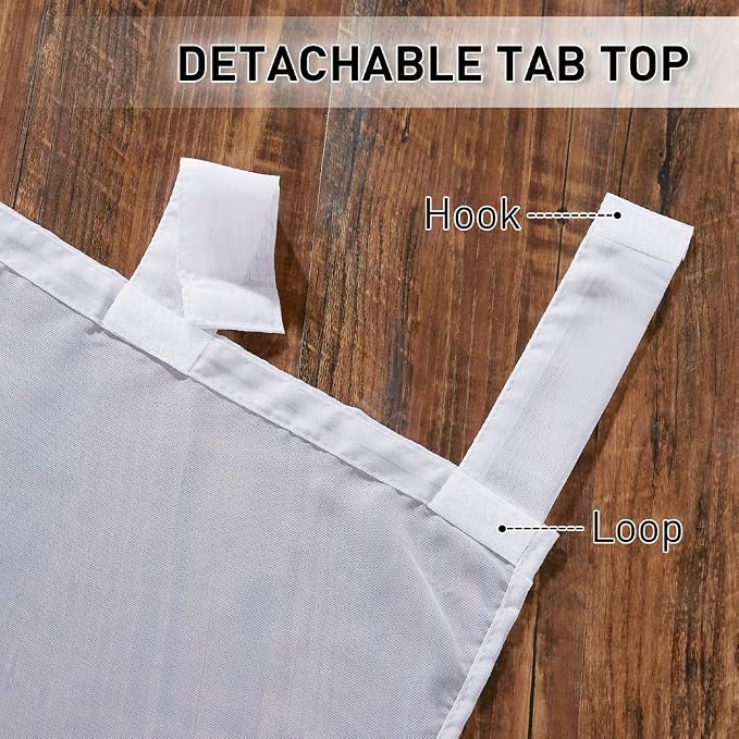 RYB HOME Detachable Sticky Tab Top Outdoor Curtain White Sheer - Image 6