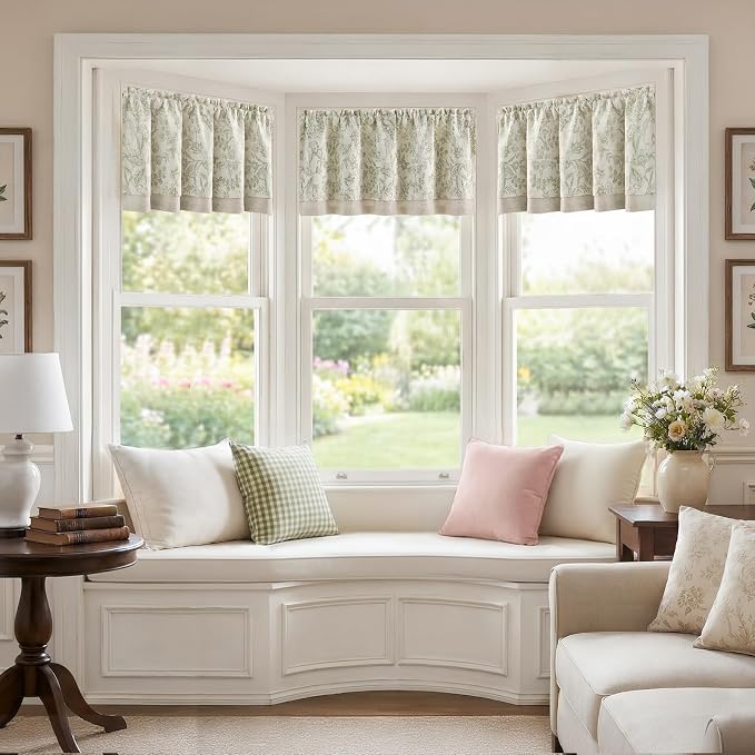 jinchan Linen Valance Curtain Farmhouse Floral Printed Small Window Curtain - Image 5