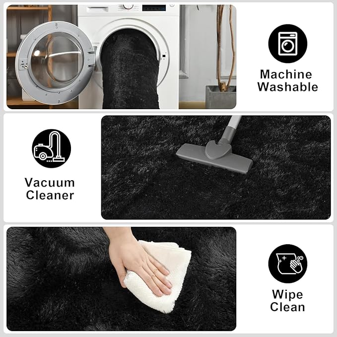 Merelax Soft Area Rug for Livingroom Bedroom, Machine Washable 5x8 Black Rugs - Image 6