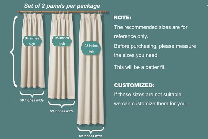 VisionaryHomeDesign Cotton Linen Solid Colour Curtains, Sliding Patio Doors - Image 8