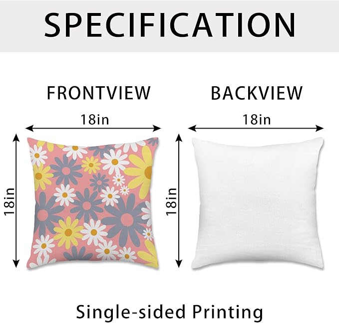 Hexagram Spring Summer Pillow Covers 18x18 Set of 4, Outdoor Floral Daisy - Image 6