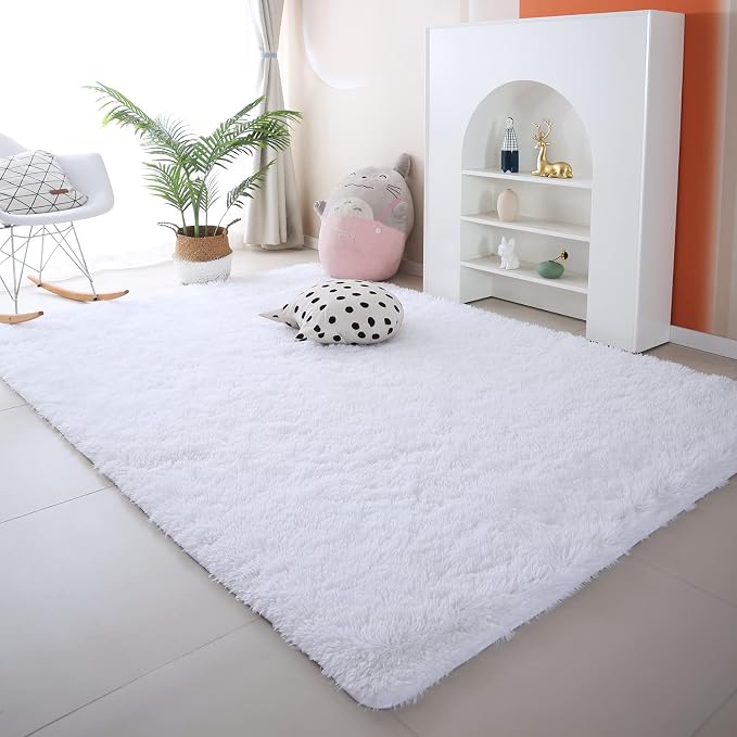 7x10 Area Rugs for Living Room: White Shag Area Rug 7 x 10 Carpets for Living - Image 2