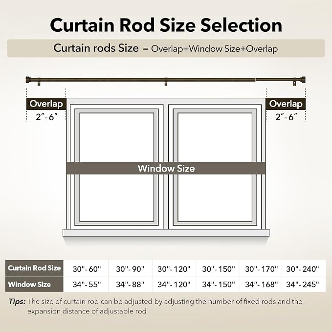 IFELS Heavy Duty Curtain Rods for Windows 66 to 120 Inch, 1 Inch Bronze Curtain - Image 6