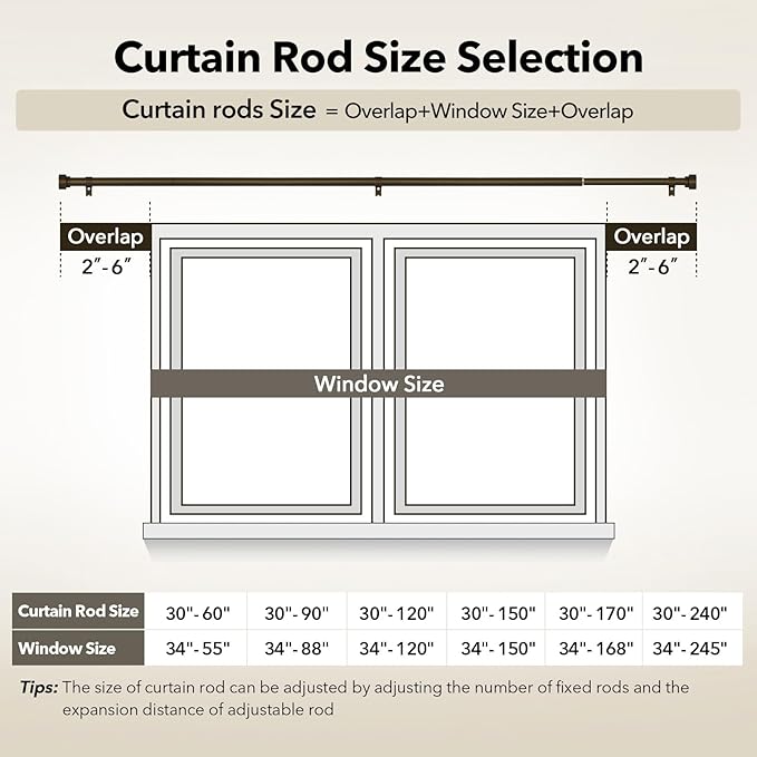 IFELS Heavy Duty Curtain Rods for Windows 28 to 48 Inch, 1 Inch Bronze Window - Image 5