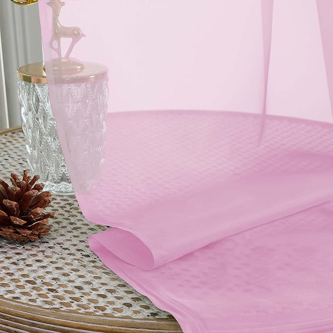 OWENIE Extra Long Pink Sheer Curtains 96 Inches Long 2 Panels Set, Soft - Image 7