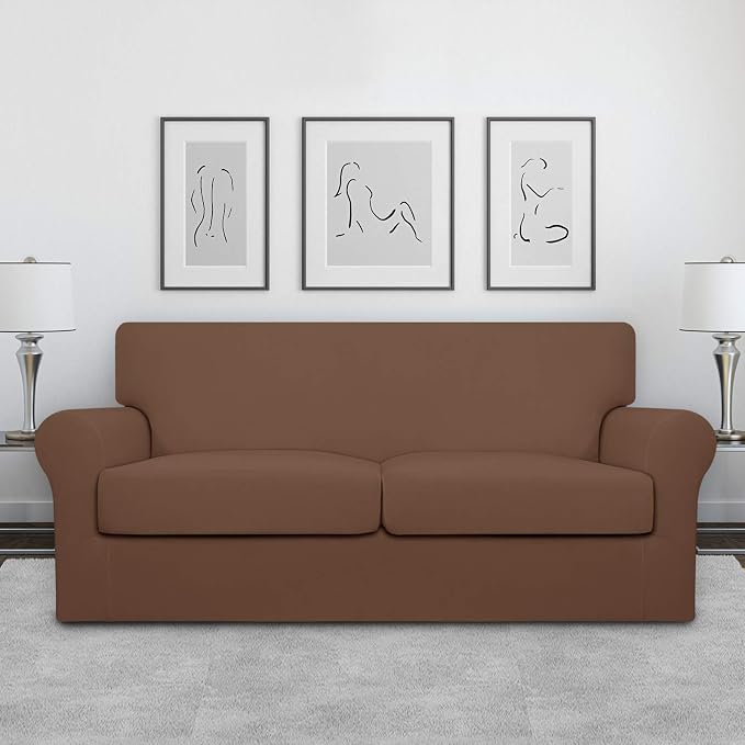 Easy-Going Oversized 3 Pieces Stretch Fleece Soft Loveseat Couch Cover - Image 2