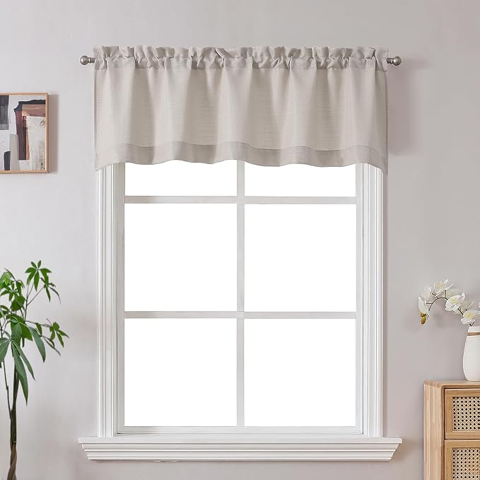 Gwine Valance Curtain, Light Filtering Faux Linen Textured Valance Kitchen by Gwine