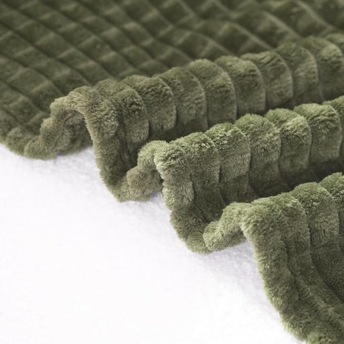 Puncuntex Flannel Fleece Throw Blanket Olive Green 60"×80", Super Soft Plush - Image 6