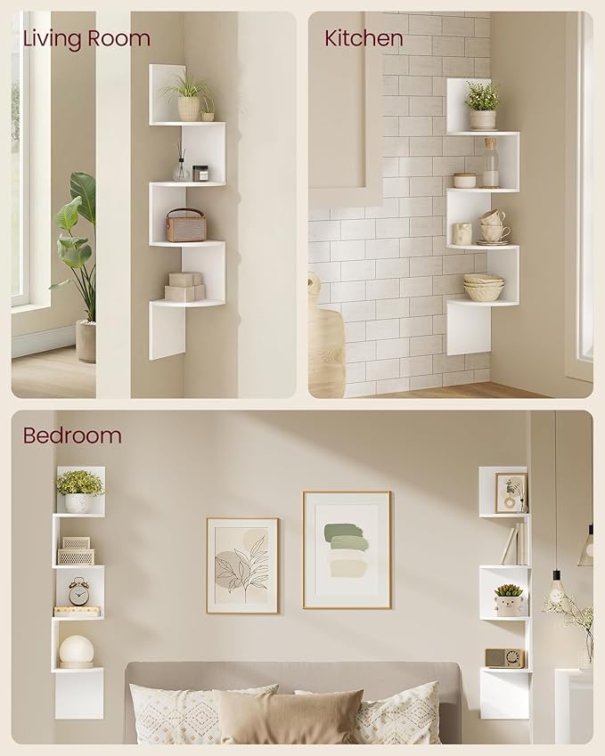 VASAGLE Set of 2, Corner Shelves Wall Mount, 4-Tier Floating Corner Bookshelves - Image 4