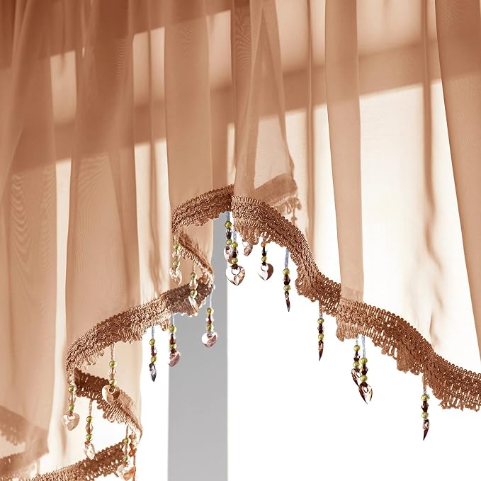 Beaded Sheer Valance Curtains for Living Room, Rod Pocket Farmhouse Window - Image 6
