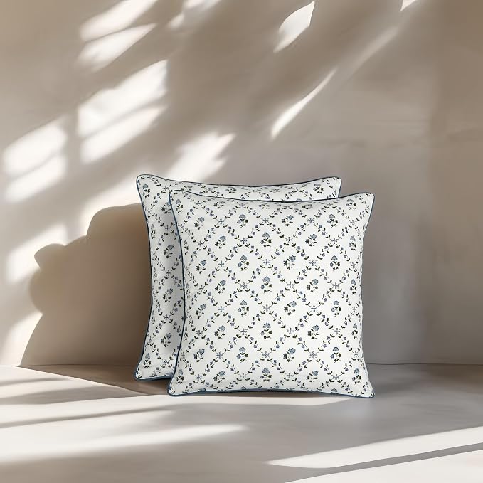 Ridhi Block Print Powder Blue Pillow Cover 16" x 16" Decorative Couch Pillows - Image 8