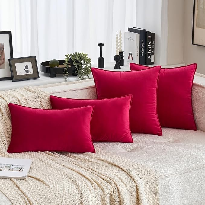 MIULEE Red Velvet Throw Pillow Covers 18x18 Soft Decorative Solid Square - Image 5
