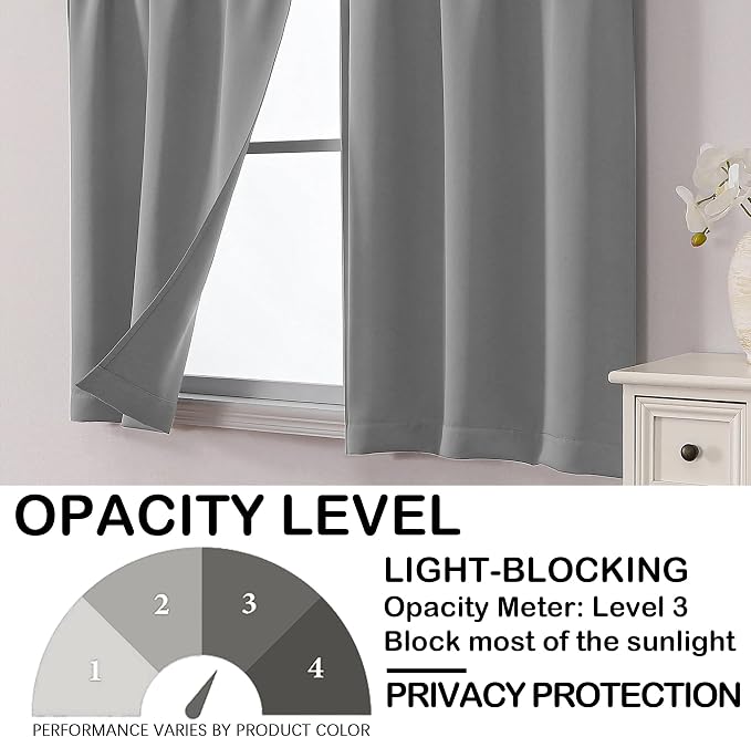 OVZME Grey Blackout Curtains for Small Window Treatment, Light Blocking Short - Image 6