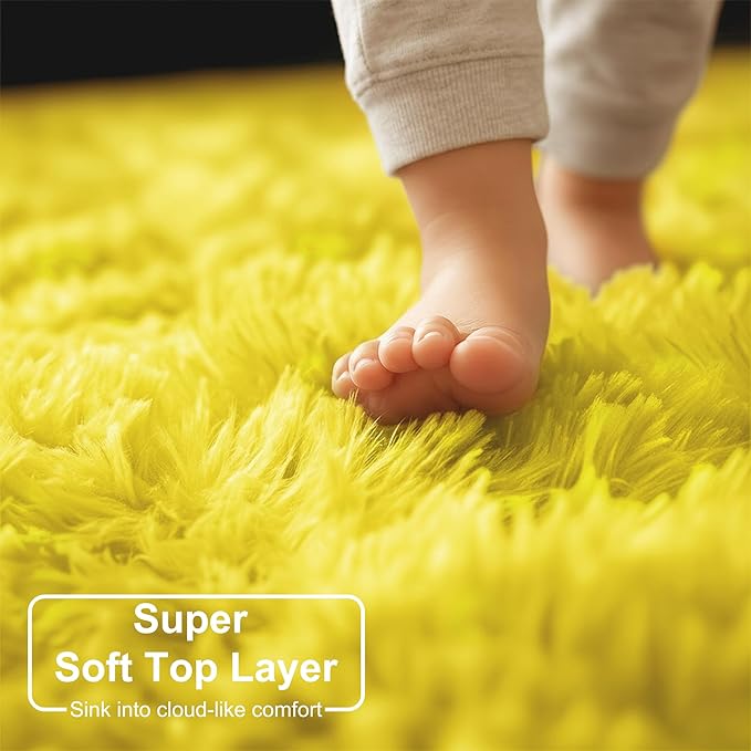 Amdrebio Yellow Area Rug for Bedroom Living Room, 5x7 Fluffy Fuzzy Plush Rugs - Image 4