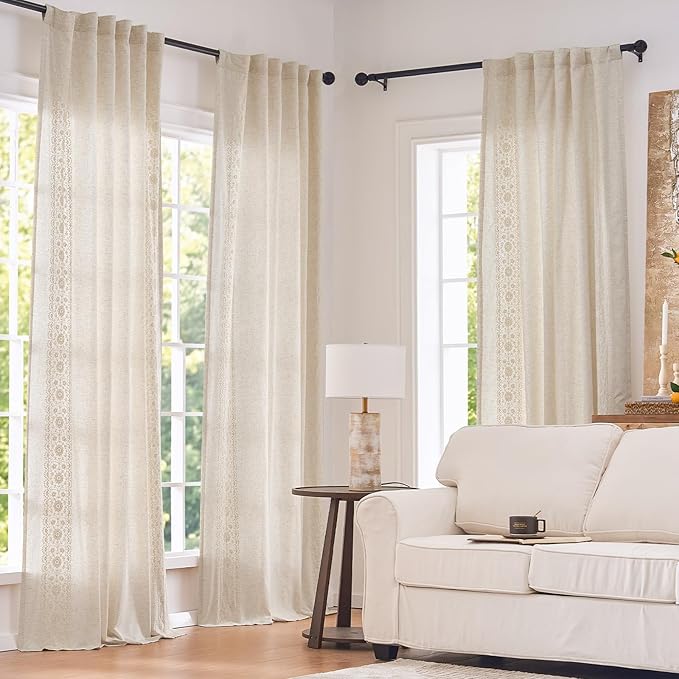 jinchan Weslie Boho Lined Linen Curtains - Image 2