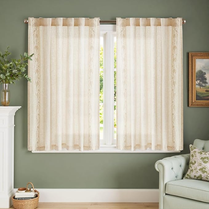 jinchan Small Window Curtains 54 Inch Length Linen Cafe Curtains - Image 3